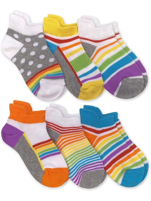 Girls Socks, 6 Pack Rainbow Pattern Sport Low Cut Cotton Ankle Tab Back Athletic Socks (Little Girls & Big Girls)