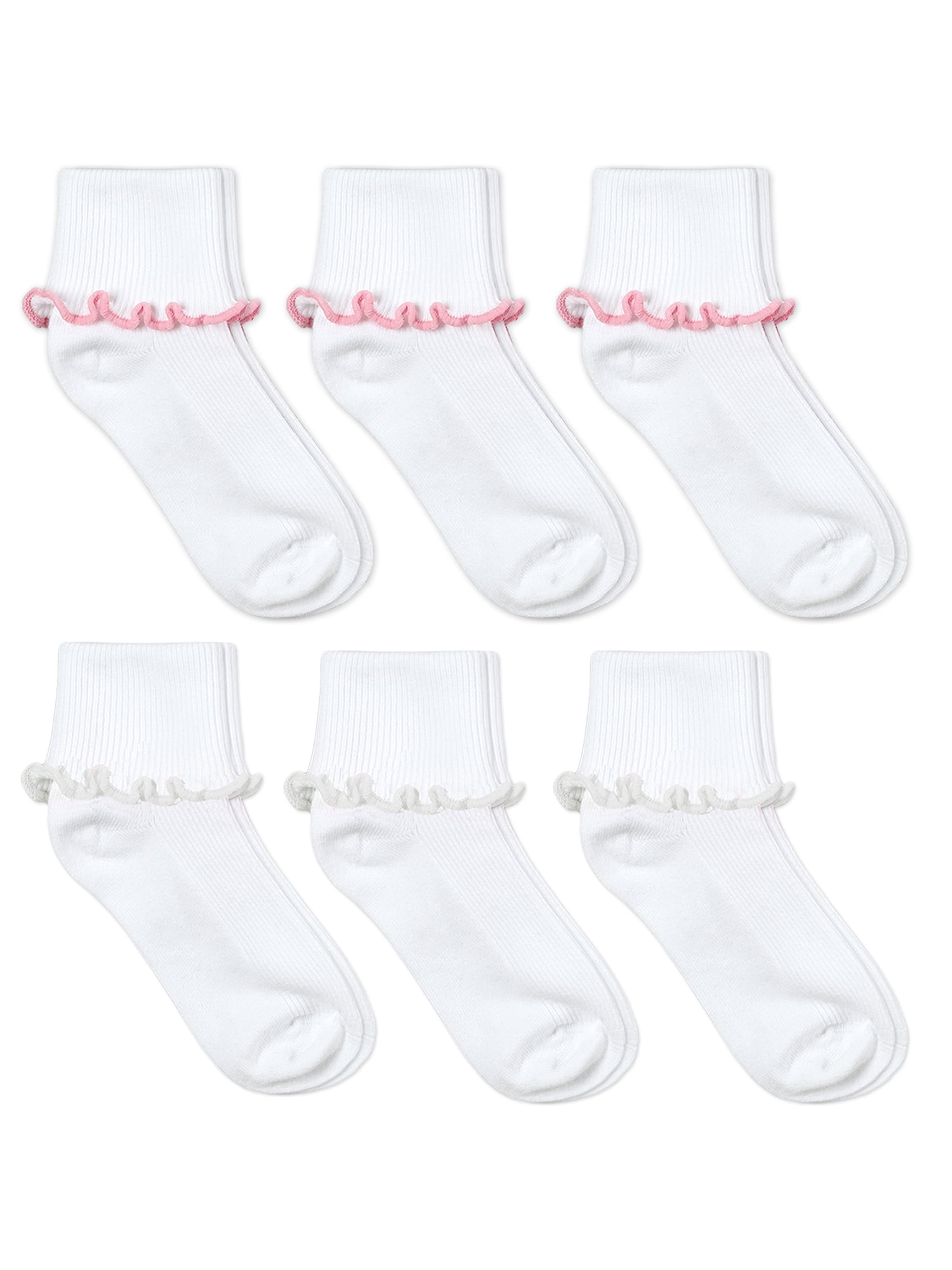 Jefferies Socks Girls Socks, 6 Pack Ripple Edge Smooth Toe Dress Turn Cuff Sizes Toddler and XS - M