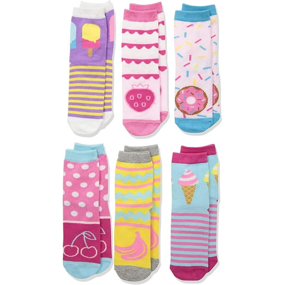 Jefferies Socks Girls Socks, 6 Pack Sweat Treats Ice Cream Donuts Fashion Crew Socks (Little Girls & Big Girls)