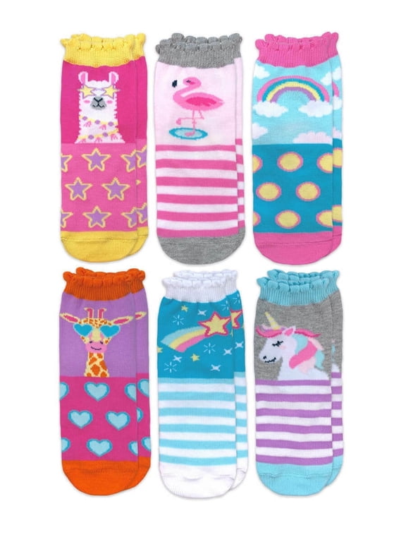 Girls Socks, 6 Pack Unicorn Rainbow Llama Fashion Pattern Cotton Crew Socks (Little Girls & Big Girls)