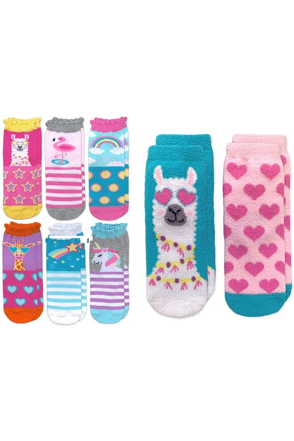 Girls Socks, 8 Pack Unicorn Rainbow Pattern Crew Slipper Socks (Little Girls & Big Girls)