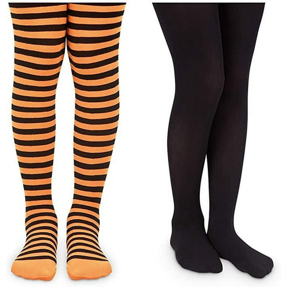 Jefferies Socks Girls Stripe Nylon Halloween Christmas Dress Tights 2 Pack
