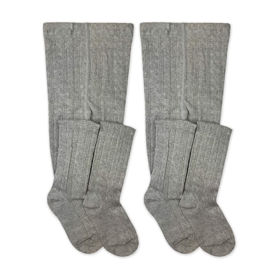 Jefferies Socks Girls Tights, 2 Pack Cable Knit Stockings, Sizes S-L