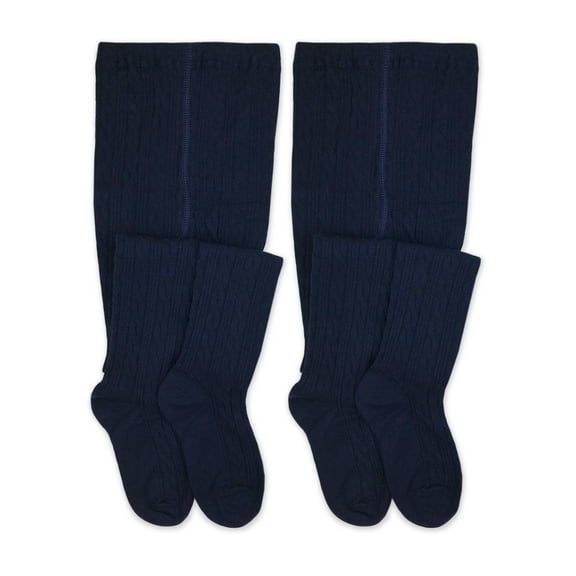 Jefferies Socks Girls Tights, 2 Pack Cable Knit Stockings, Sizes S-L