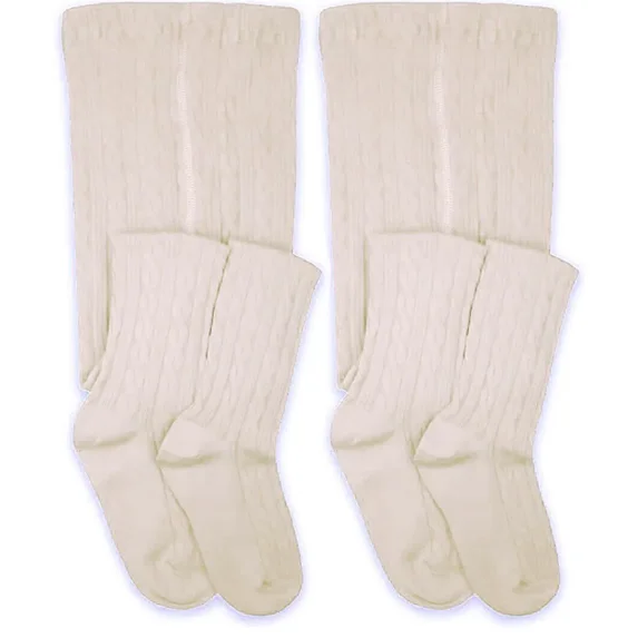 Jefferies Socks Girls Tights, 2 Pack Cable Knit Stockings, Sizes S-L