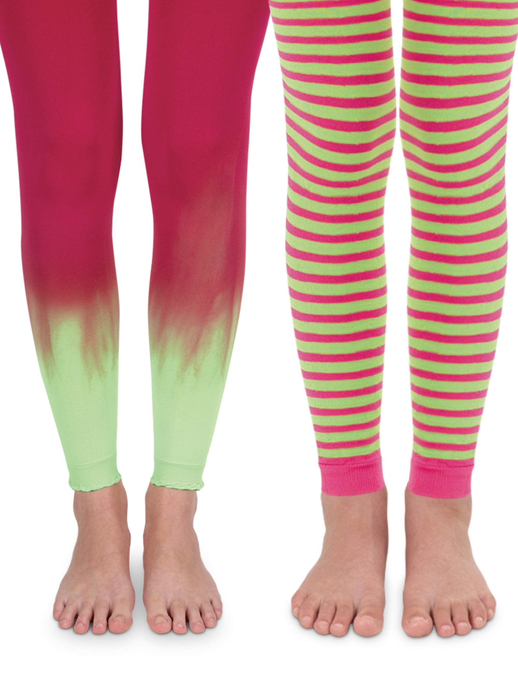 Jefferies Socks Girls Tights, 2 Pack Dip Dye Stripe Wave Pattern Footless Sizes 2/4 - 10/14