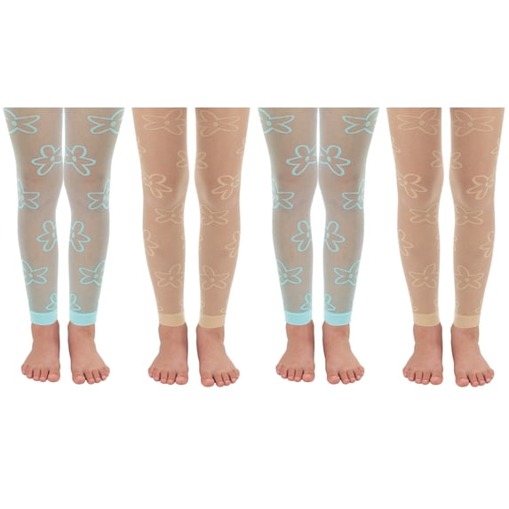 Jefferies Socks Girls Tights, 4 Pack Pattern Nylon Footless Bulk Variety Tights (Little Girls & Big Girls)
