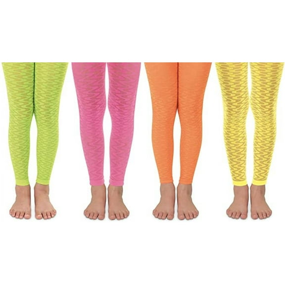 Jefferies Socks Girls Tights, 4 Pack Pattern Nylon Footless Bulk Variety Tights (Little Girls & Big Girls)