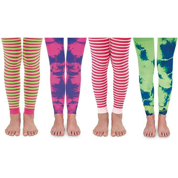 Jefferies Socks Girls Tights, 4 Pack Pattern Nylon Footless Bulk Variety Tights (Little Girls & Big Girls)