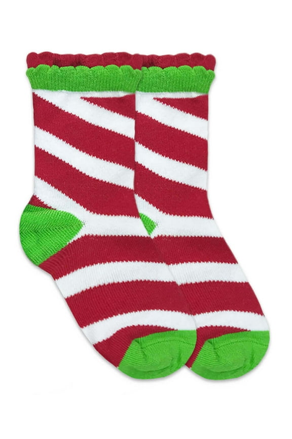 Girls Toddler Stripe Scallop Lace Trim Halloween Christmas Crew Socks 1 Pair Pack
