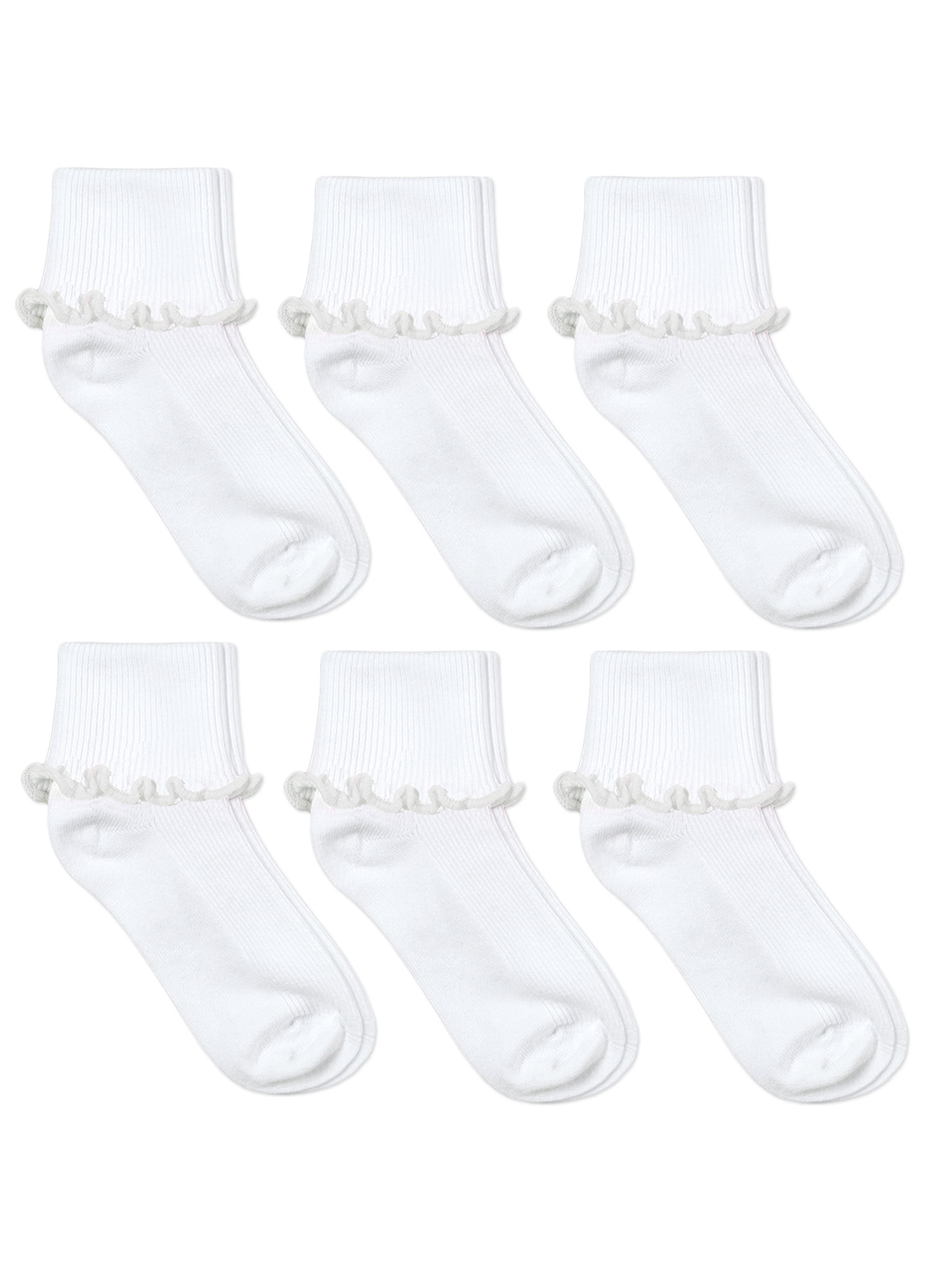 Jefferies Socks Girls Turn Cuff Lace Socks 6-Pack, Sizes XS-M