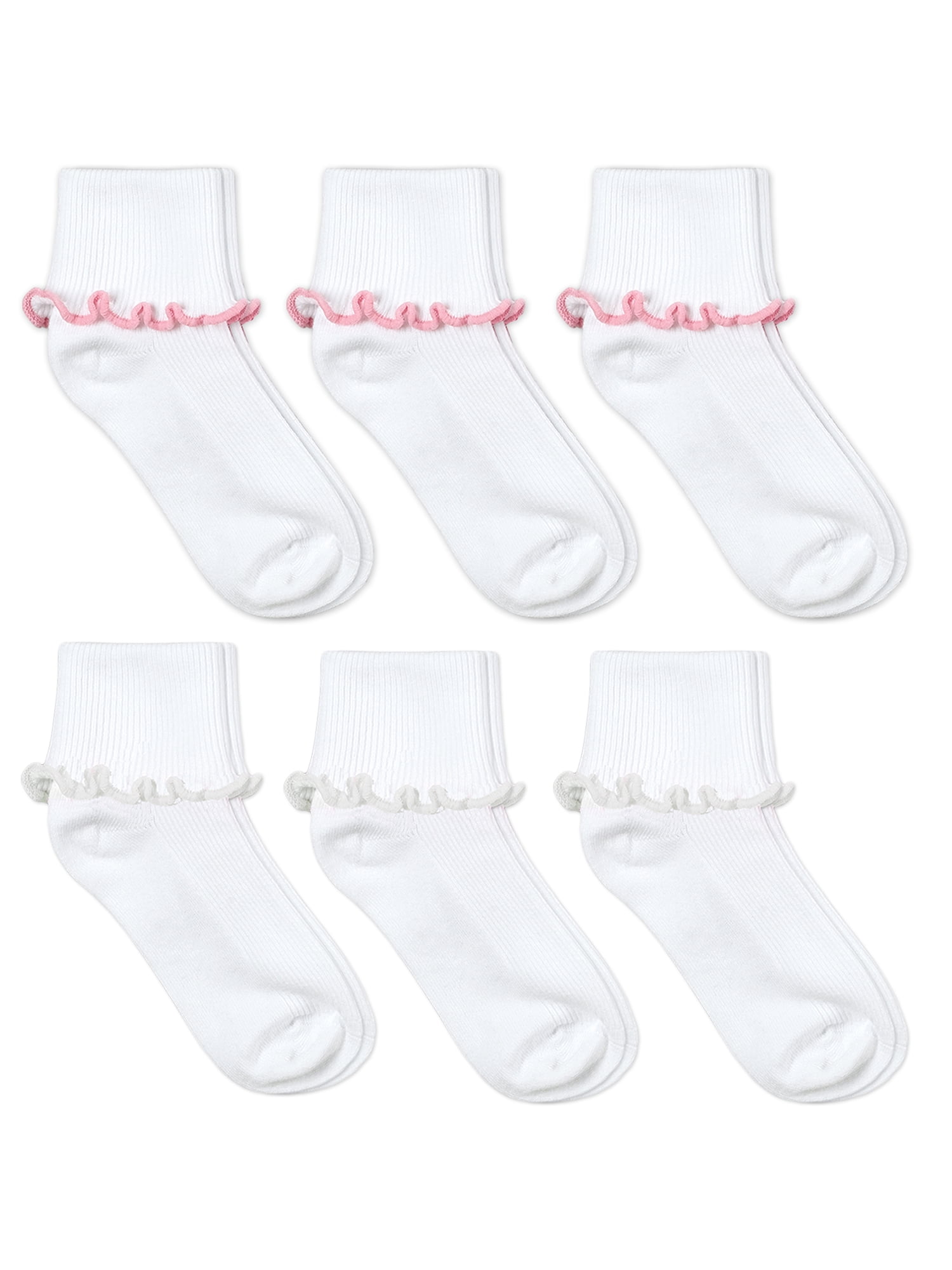Jefferies Socks Girls Turn Cuff Lace Socks 6-Pack, Sizes XS-M