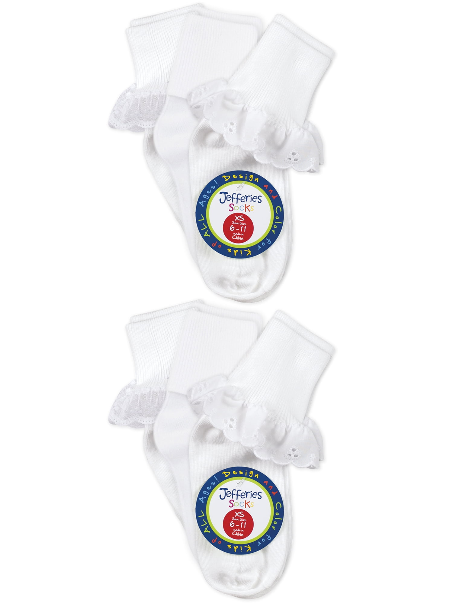 Jefferies Socks Girls Turn Cuff Socks 6-Pack, Sizes XS-M