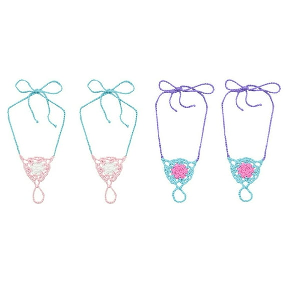 Jefferies Socks Girls Womens Barefoot Sandals Hand Crochet Cotton Knit 2 Pair Pack