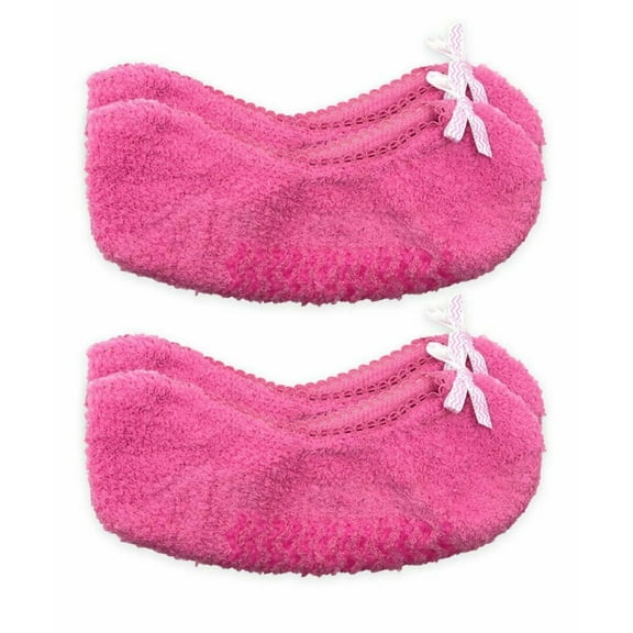 Jefferies Socks Girls Womens Fuzzy Slipper Bow Non-Slip Gripper Footie Socks 2 Pair Pack