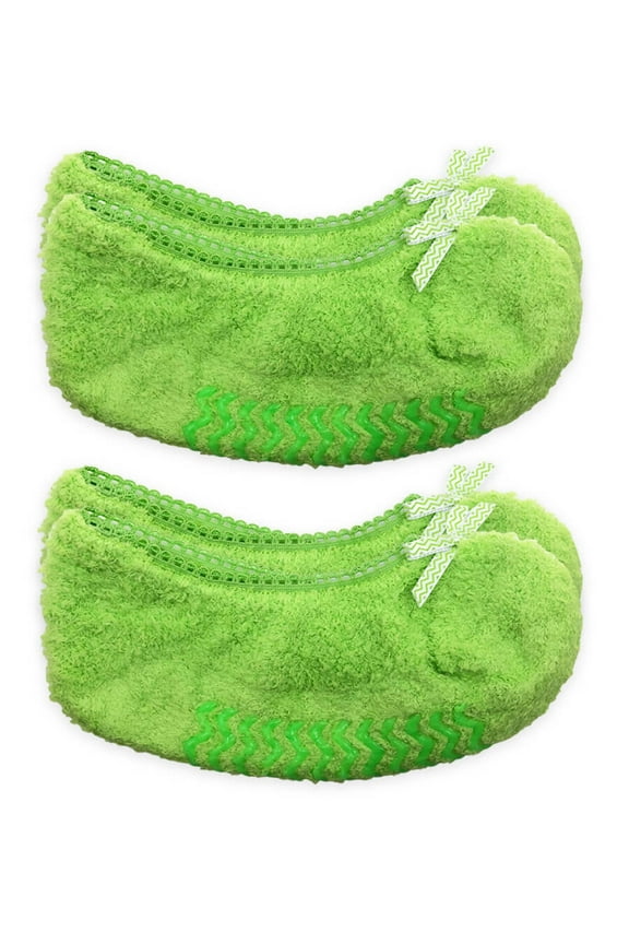 Girls Womens Fuzzy Slipper Bow Non-Slip Gripper Footie Socks 2 Pair Pack