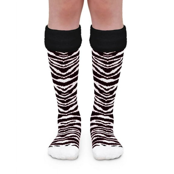 Jefferies Socks Girls Zebra Animal Print Fuzzy Trim Cuff Knee High Socks 1 Pair Pack