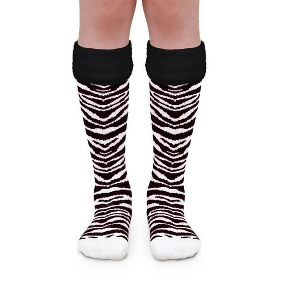 Jefferies Socks Girls Zebra Animal Print Fuzzy Trim Cuff Knee High Socks 1 Pair Pack