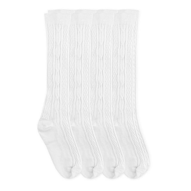 Jefferies Socks Kids Socks, 4 Pack Knee High School Uniform Cotton Cable Knit, Sizes XS-XL