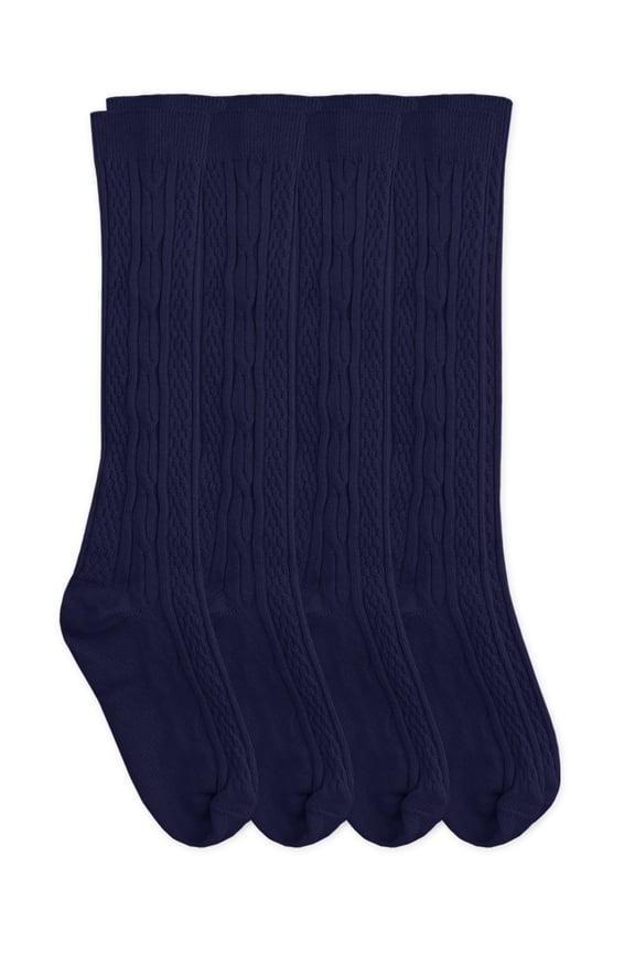 Kids Socks, 4 Pack Knee High School Uniform Cotton Cable Knit, Sizes XS-XL