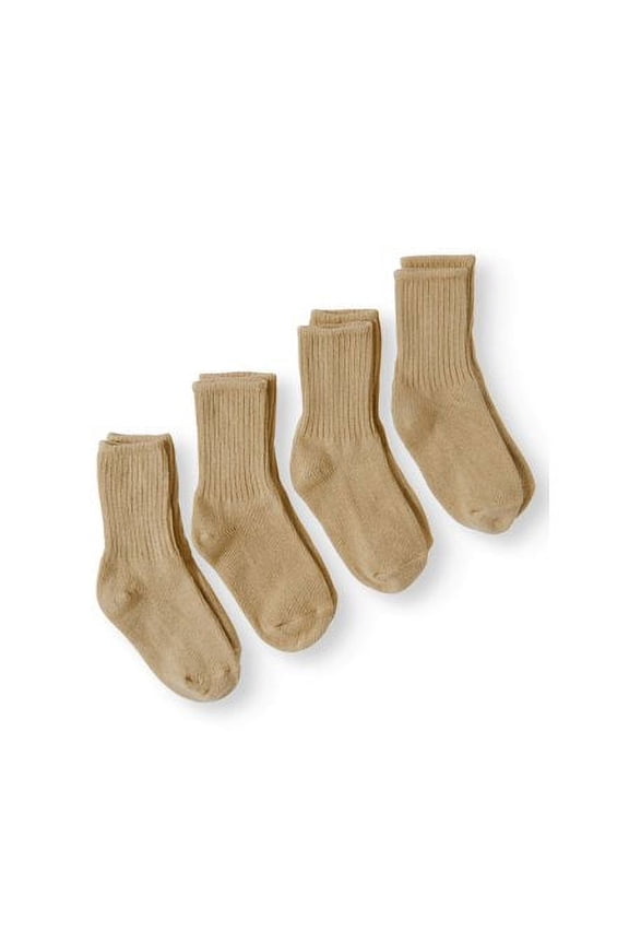 Kids Socks, 4 Pack School Uniform Crew Cotton Rib Socks Sizes 7 - 12