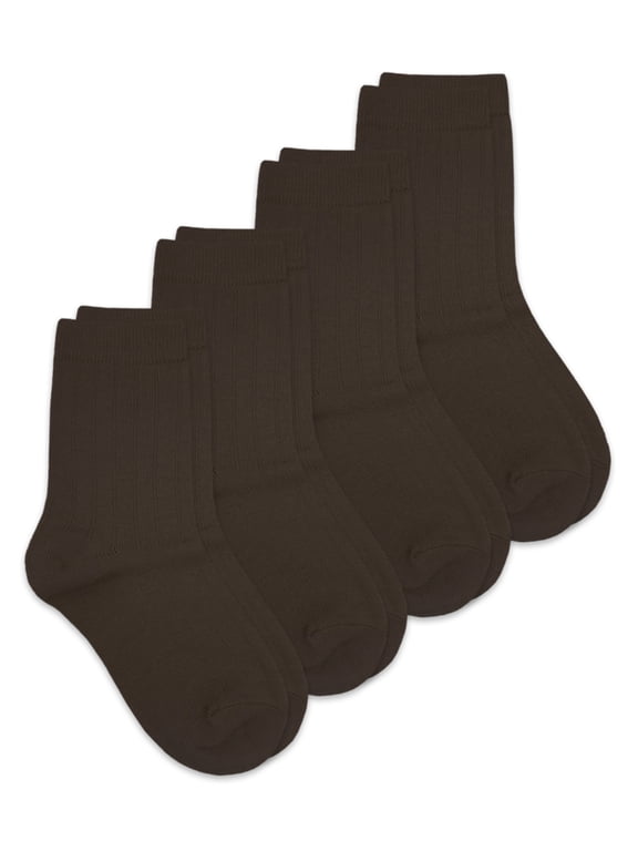 Kids Socks, 4 Pack School Uniform Rib Cotton Crew Socks (Little Kids & Big Kids)