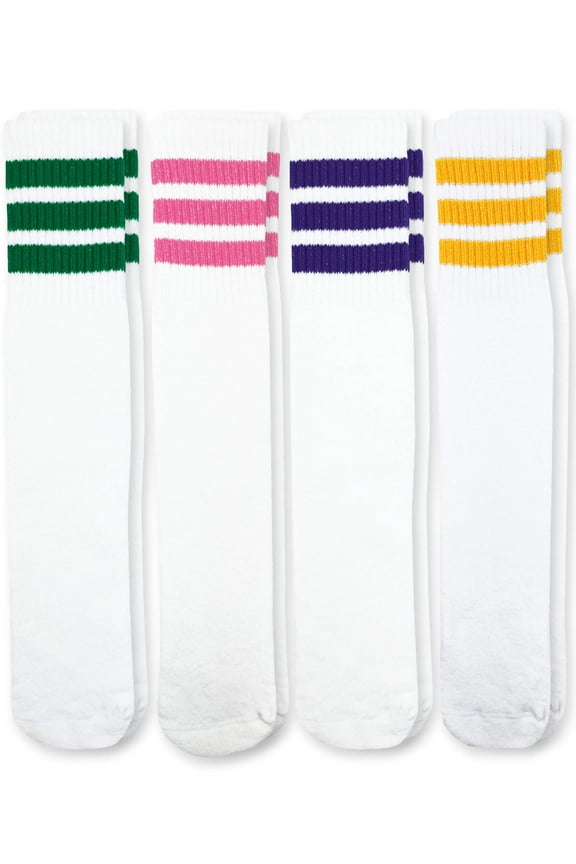 Kids Socks, 4 Pack Smooth Toe Colorful Stripe Top Cushion Tube Socks (Little Kids & Big Kids)