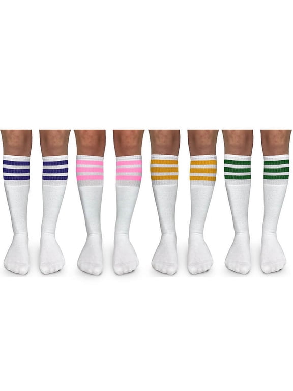 Kids Socks, 4 Pack Smooth Toe Colorful Stripe Top Cushion Tube Socks