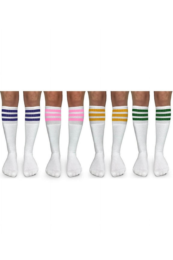 Kids Socks, 4 Pack Smooth Toe Colorful Stripe Top Cushion Tube Socks
