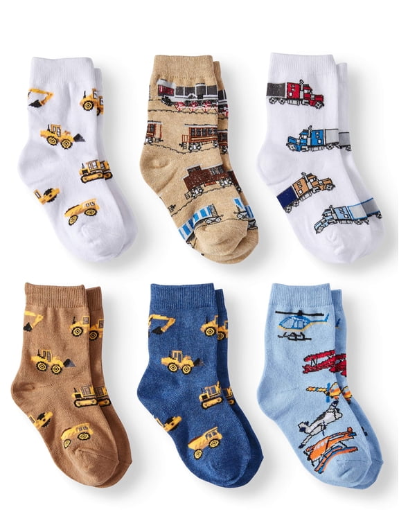 Kids Socks, 6 Pack Printed Cotton Crew Socks (Little Kids & Big Kids)