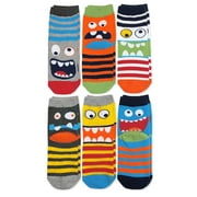Jefferies Socks Kids Socks, 6 Packs Monster Pattern Striped Cotton Crew Socks (Little Kids & Big Kids)