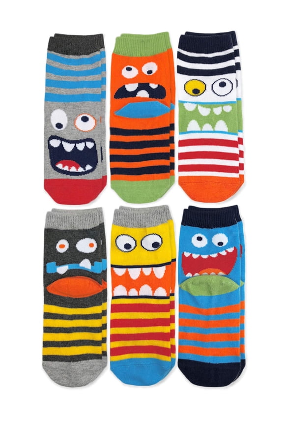 Kids Socks, 6 Packs Monster Pattern Striped Cotton Crew Socks (Little Kids & Big Kids)