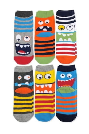 Kids Socks, 6 Packs Monster Pattern Striped Cotton Crew Socks (Little Kids & Big Kids)