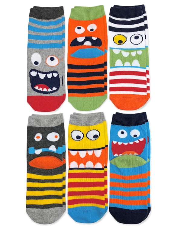 Kids Socks, 6 Packs Monster Pattern Striped Cotton Crew Socks (Little Kids & Big Kids)