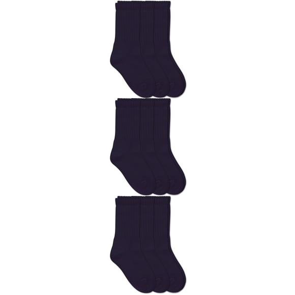Jefferies Socks Kids Socks, 9 Packs School Uniform Smooth Toe Half Cushion Rib Sport Crew Navy Socks (Little Boy & Big Boy)