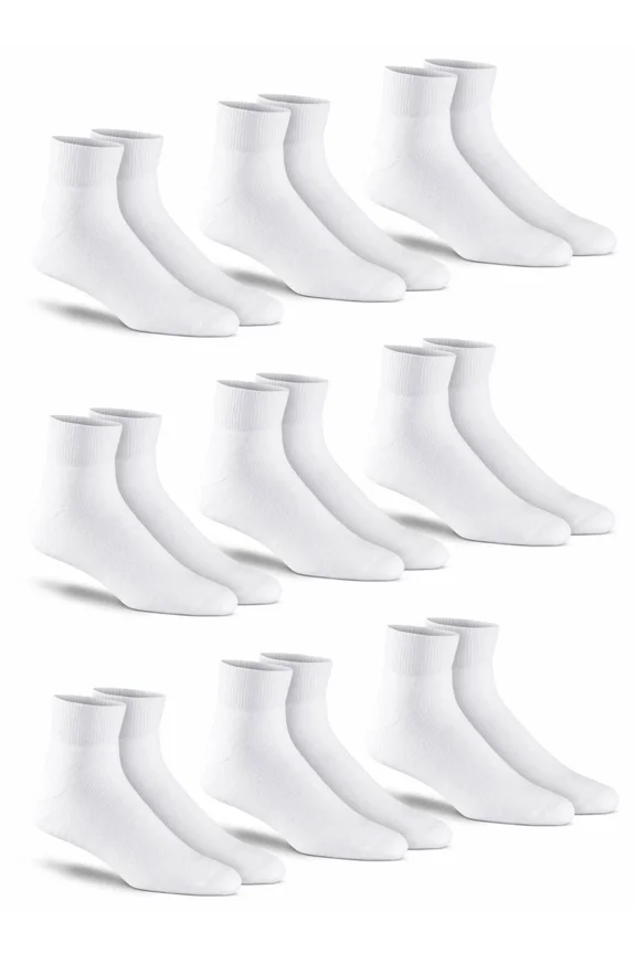 Men's White Ankle Quarter Low Cut Cotton Sport Socks 9 Pair Pack