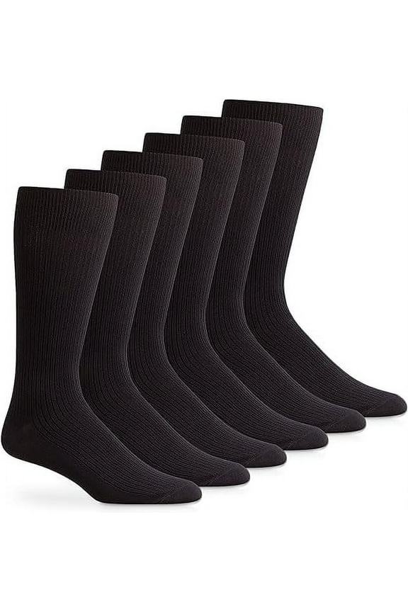 Mens Microfiber Nylon Ribbed Dress Crew Socks 6 Pair Pack