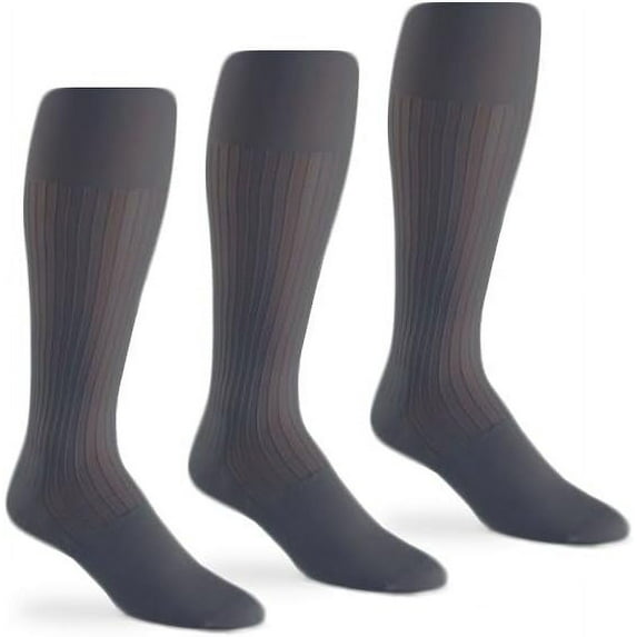Jefferies Socks Mens Sheer Nylon Stripe Thick n Thin Mid Calf Dress Socks 3 Pair Pack