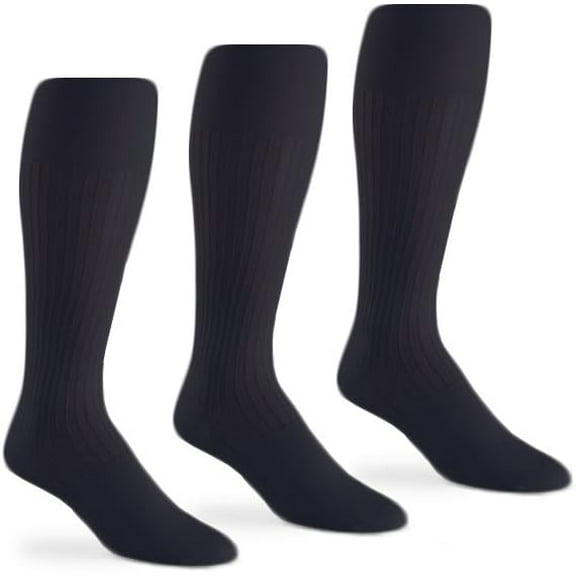 Jefferies Socks Mens Sheer Nylon Stripe Thick n Thin Mid Calf Dress Socks 3 Pair Pack