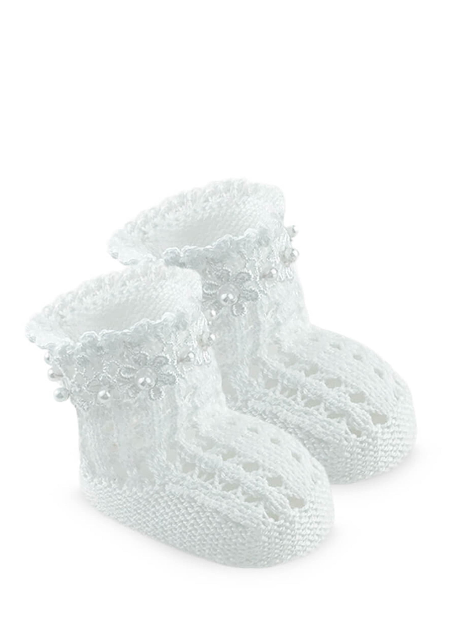 Jefferies Socks Newborn Baby Girls Hand Crochet Daisy Pointelle Crib Shoe Booties 1 Pair