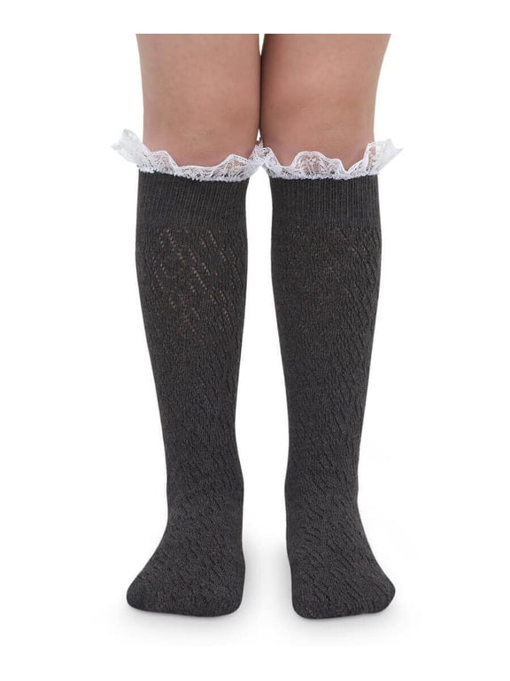 Womens Lace Pointelle Crochet Knit Trim Knee High Socks 1 Pair Pack