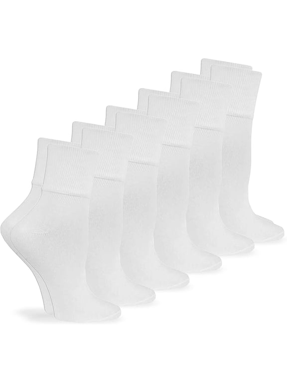 Womens Organic Cotton Seamless Turn Cuff Socks, 6 Pair