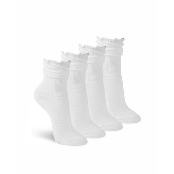 Jefferies Socks Womens Ruffle Cotton Knit Dress Slouch Scrunch Crew Cuff Ankle Socks 4 Pair Pack
