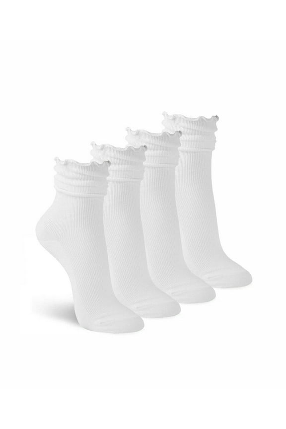 Womens Ruffle Cotton Knit Dress Slouch Scrunch Crew Cuff Ankle Socks 4 Pair Pack