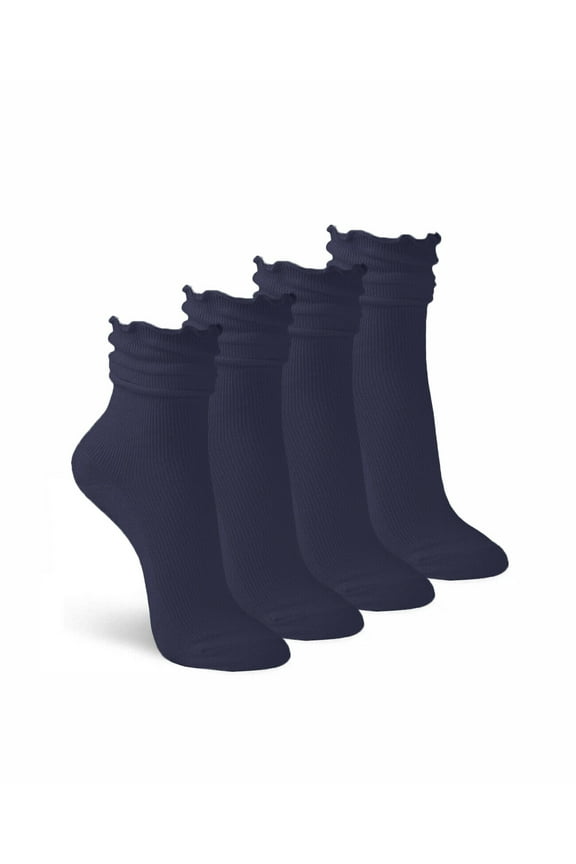 Womens Ruffle Cotton Knit Dress Slouch Scrunch Crew Cuff Ankle Socks 4 Pair Pack