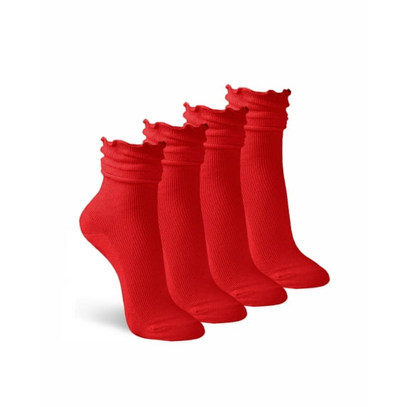 Jefferies Socks Womens Ruffle Cotton Knit Dress Slouch Scrunch Crew Cuff Ankle Socks 4 Pair Pack