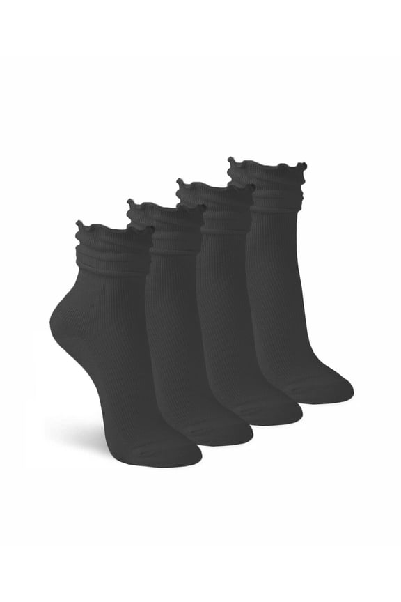 Womens Ruffle Cotton Knit Dress Slouch Scrunch Crew Cuff Ankle Socks 4 Pair Pack