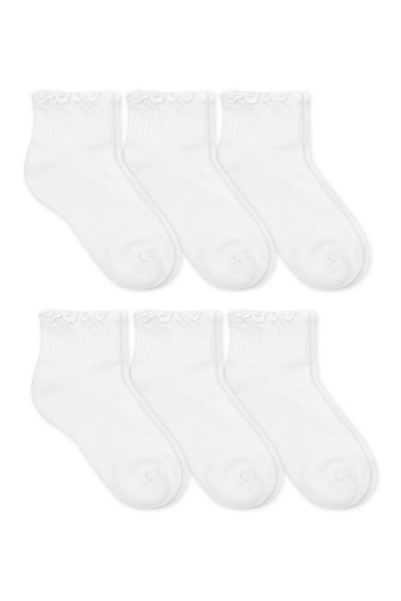 Womens Ruffle Lace Seamless Cushion Quarter Ankle Socks 6 Pair Pack
