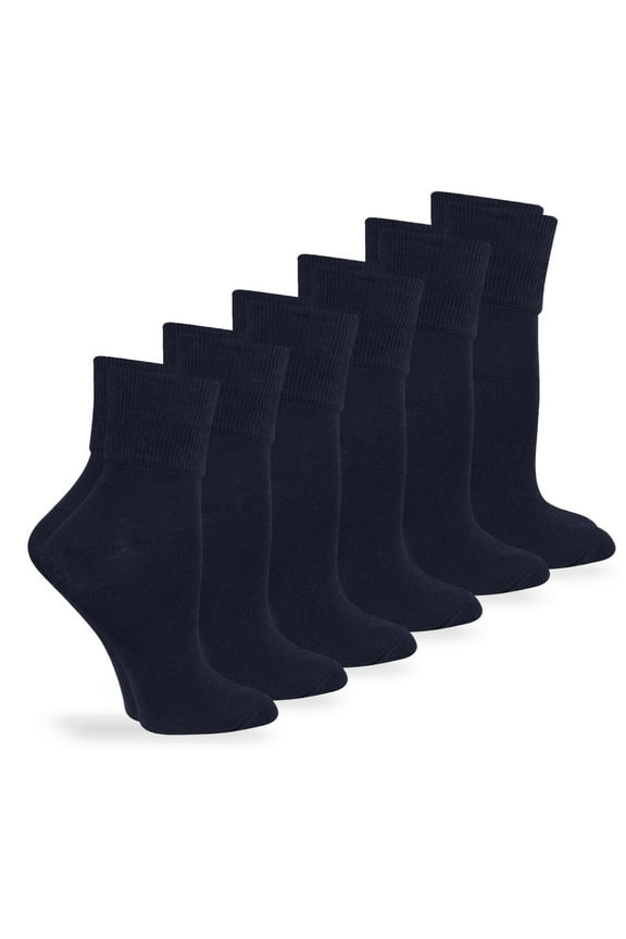 Womens Smooth Seamless Turn Cuff Cotton Dress Work Casual Socks, 6 Pair