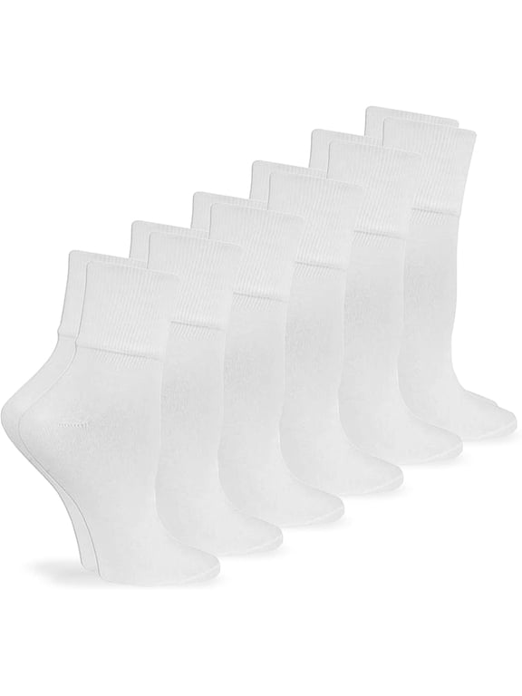 Womens Smooth Seamless Turn Cuff Cotton Dress Work Casual Socks, 6 Pair